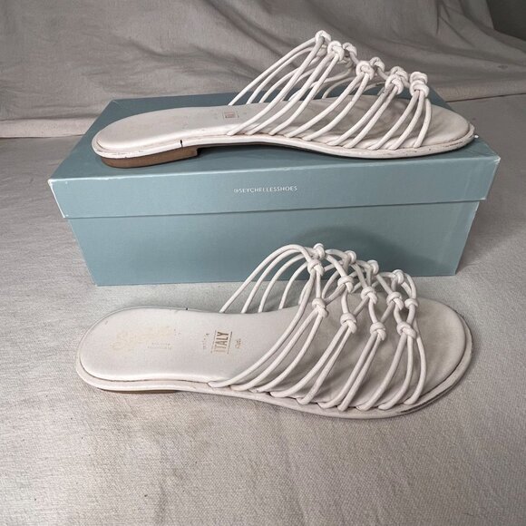 Seychelles-Lulus Size 9 White Leather Knotted Strap Slip-On Sandals Comfort - Picture 6 of 16